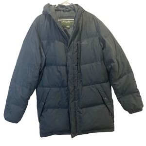 Eddie Bauer EB550 Goose Down Puffer Parka Jacket Mens L Tall Navy Blue Hooded